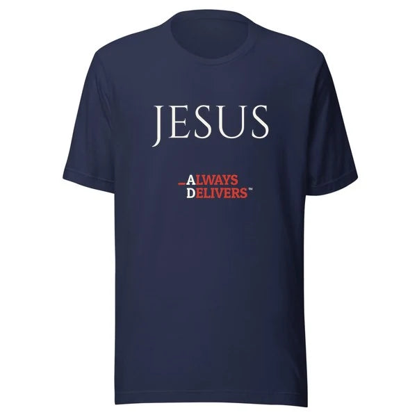 jesus-always-delivers-tee|tee|navy