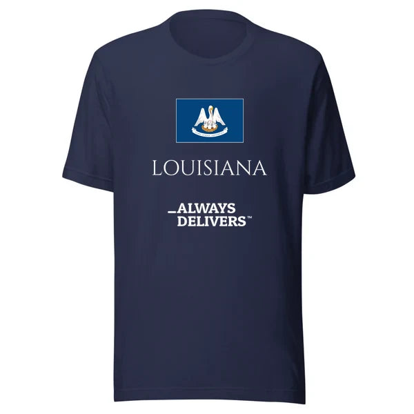 louisiana-always-delivers-tee|tee|navy