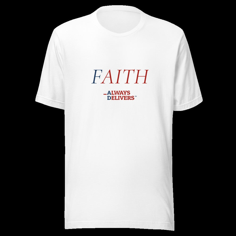 Faith Always Delivers tee — Elegant White